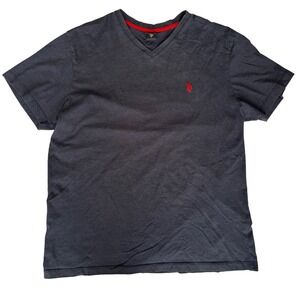 U.S. Polo Assn. Navy Blue Red Trim Logo Shirt Men's Size Large Cotton Blend